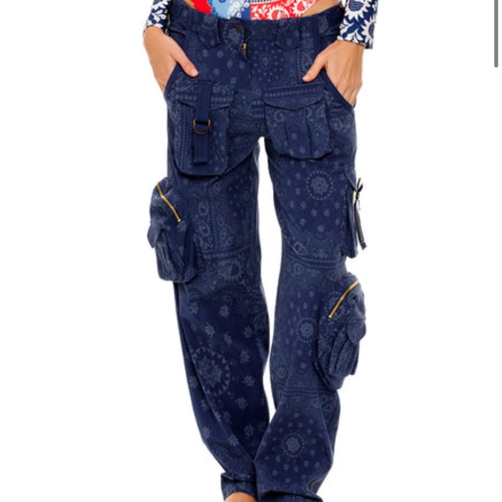 Agua Bendita Lisina Atma Pants Bandana Navy Blue Cargo Pants with Pattern